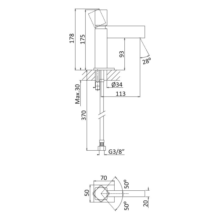 Bateria umywalkowa Bruma Adamastor, stojąca, bez korka, chrom