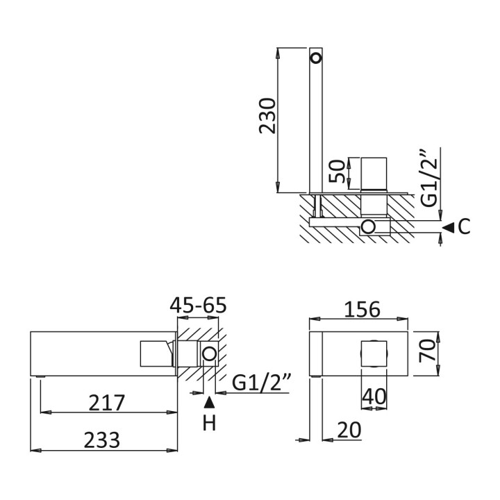 Bateria umywalkowa Bruma Adamastor, podtynkowa, bez korka, chrom