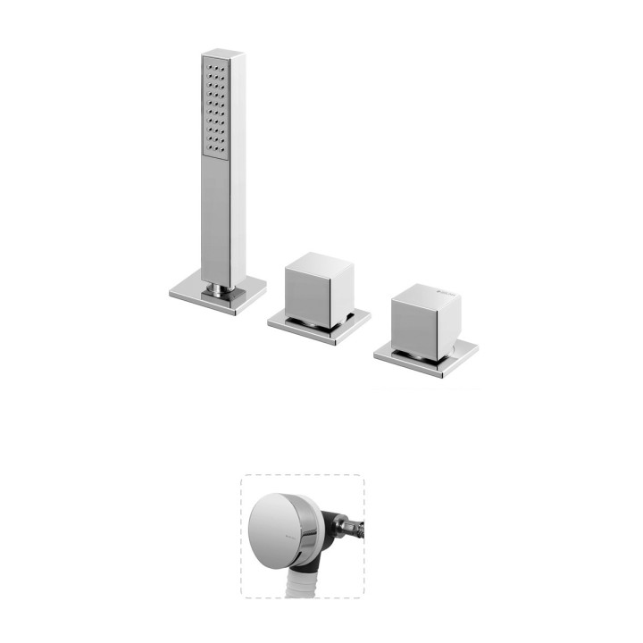 Bateria wannowa 3-otworowa Bruma Adamastor, 2 wyjścia wody, zestaw natryskowy, chrom