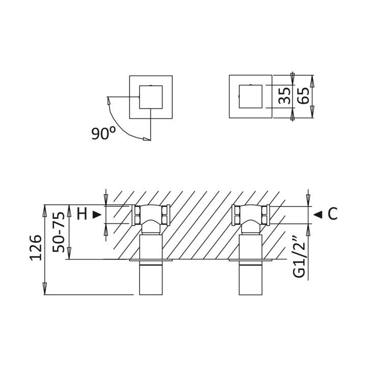 Bateria natryskowa Bruma Adamastor, montowana na półce, 2-otworowa, chrom