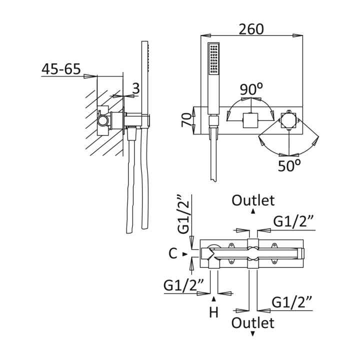 Bateria natryskowa Bruma Adamastor, podtynkowa, 2 wyjścia wody, zestaw natryskowy, chrom