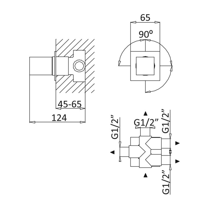 Przełącznik wyjścia wody Bruma Adamastor, 2-pozycyjny, podtynkowy, chrom