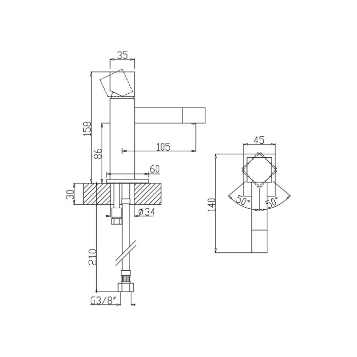 Bateria bidetowa Bruma Escudo, stojąca, uchwyt bez dźwigni, bez korka, chrom