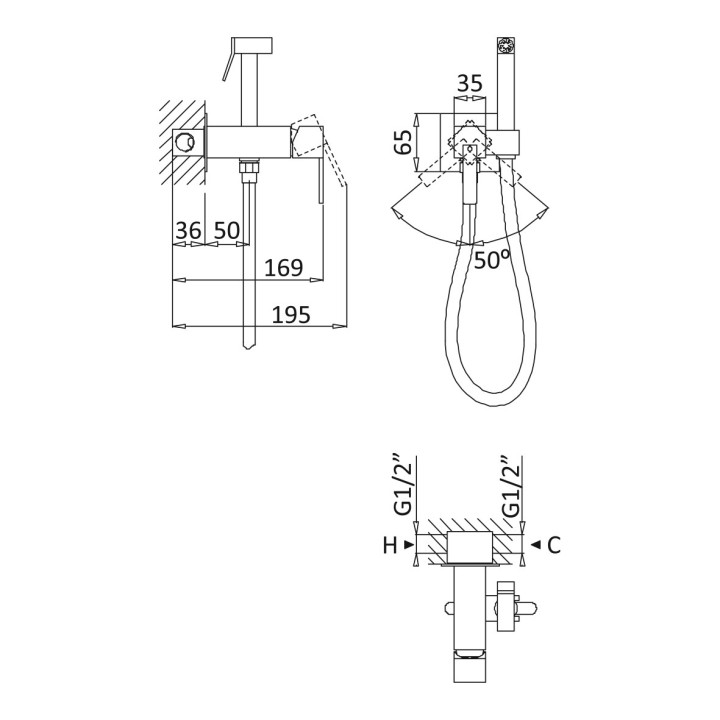 Bateria bidetowa Bruma Escudo, stojąca, uchwyt z dźwignią, korek klik-klak, chrom