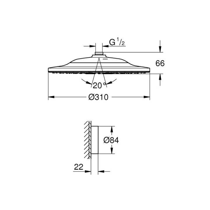 Deszczownica Grohe Rainshower SmartConnect 310, kwadratowa, 310x310mm, 2 strumienie, pilot do zmiany strumienia, chrom