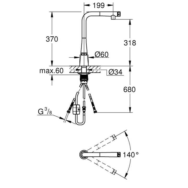 Bateria zlewozmywakowa Grohe Minta SmartControl, wyciągana wylewka, chrom