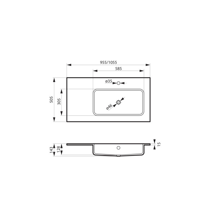 Umywalka meblowa Massi Eno z blatem, lewa, prostokątna, 105x50cm, konglomeratowa, z przelewem, biała
