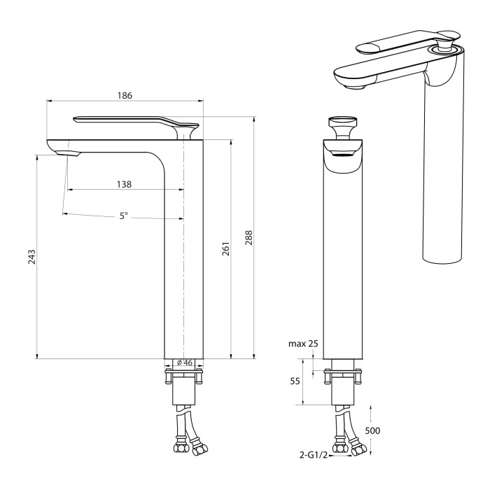 Bateria umywalkowa Massi Concepcion, stojąca, niska, czarny mat