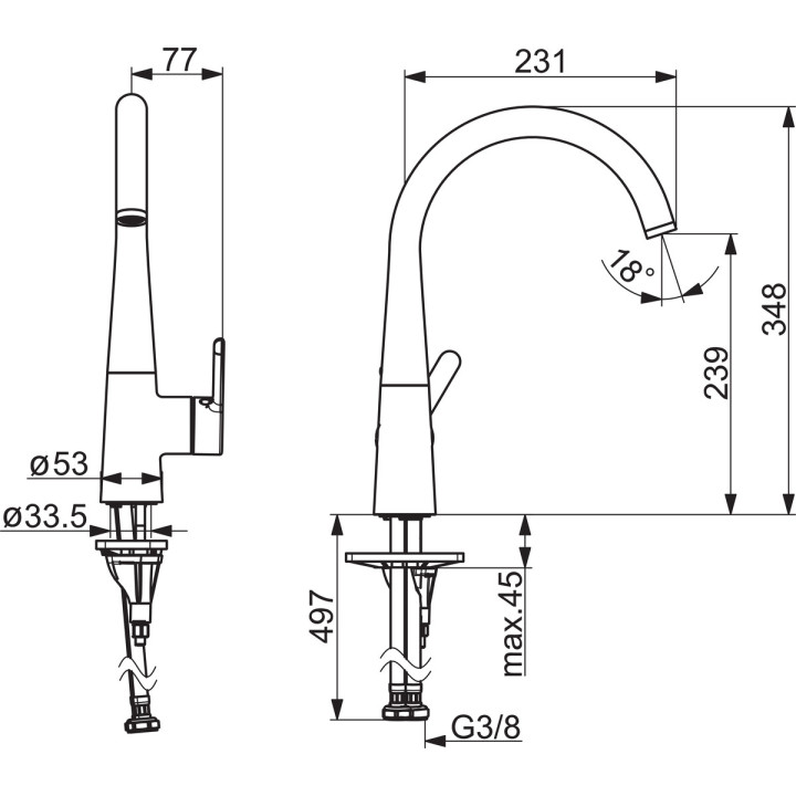 Bateria kuchenna Oras Inspera, stojąca, obrotowa wylewki, chrom