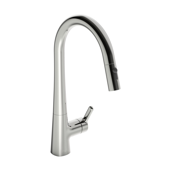 Bateria kuchenna Oras Inspera, stojąca, wyciągana i obrotowa wylewki, inteligentny zawór do zmywarki, bateria 3 V, chrom