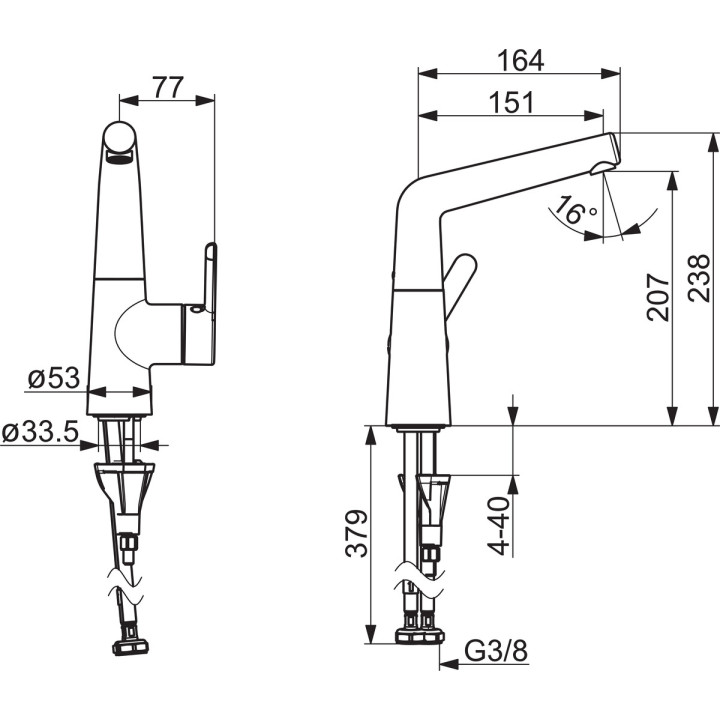 Bateria umywalkowa Oras Inspera, stojąca, uchwyt boczny, obrotowa wylewka, zawór spustowy, chrom
