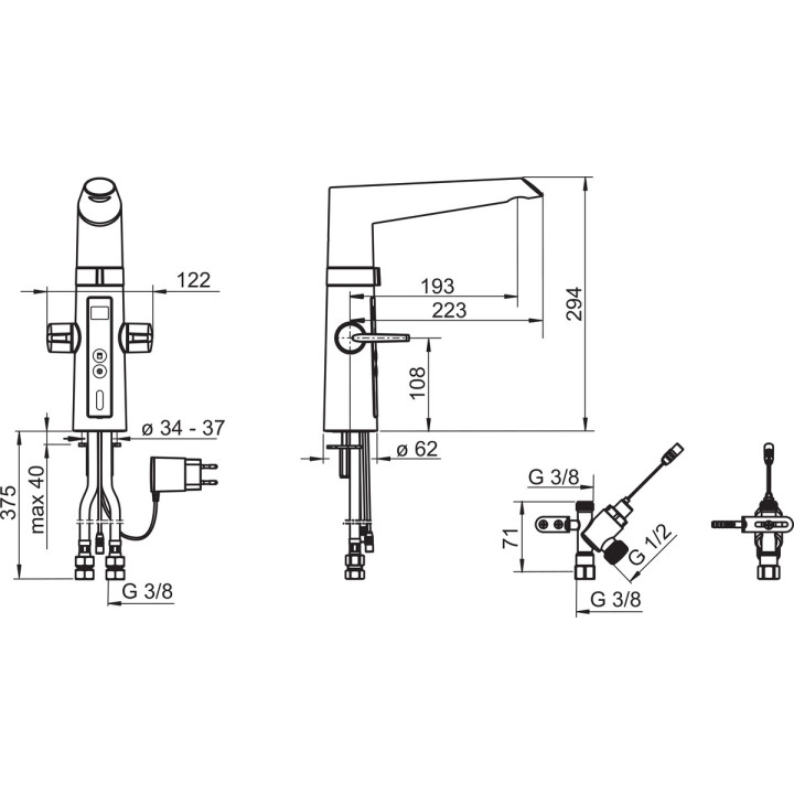 Bateria kuchenna Oras Optima, funkcja bezdotykowa, inteligentny zawór do zmywarki, wysokość 294mm, bateria 3 V, chrom