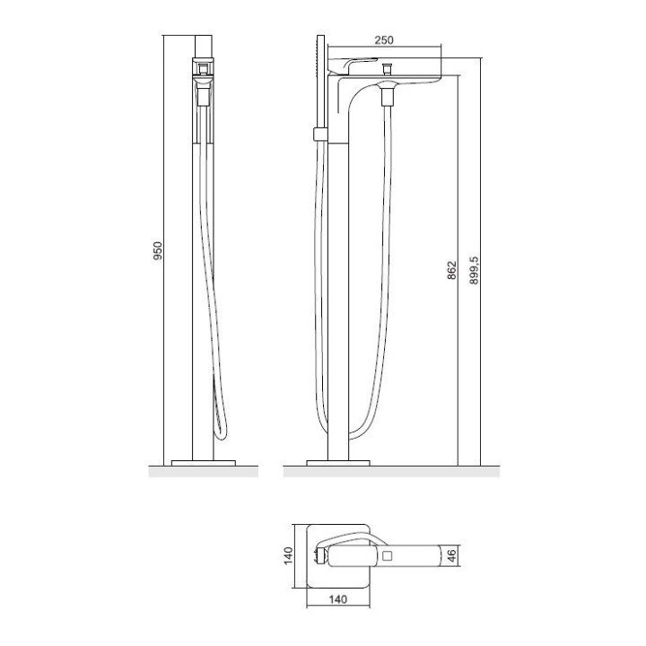 Bateria wannowa wolnostojąca Excellent Keria, wysokość 90cm, zestaw natryskowy, chrom