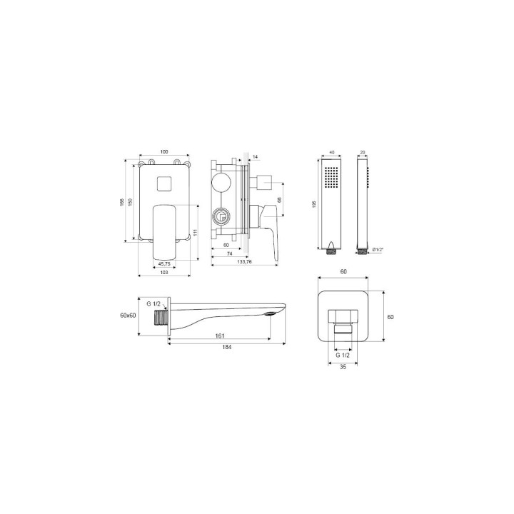 Zestaw wannowy Excellent Keria, podtynkowy, z wylewką i słuchawką prysznicową, chrom