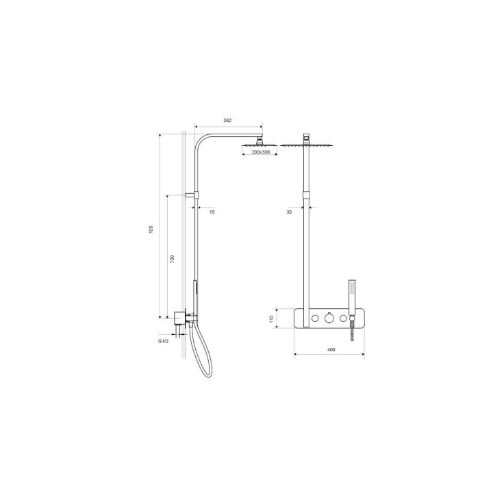 Zestaw prysznicowy Excellent Rain Termo Krotos, podtynkowy, bateria termostatyczna, chrom