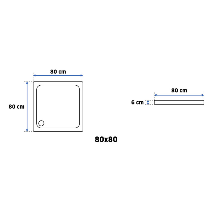 Kwadratowy brodzik akrylowy Rea Savoy, 80x80cm, syfon w komplecie, biały