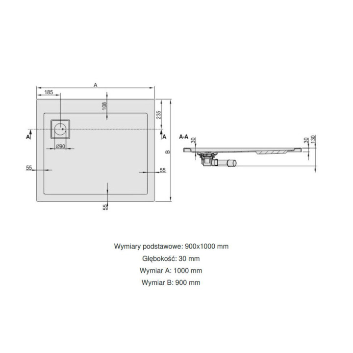 Brodzik Sanplast Space Line B/SPACE 90x110x3 cm