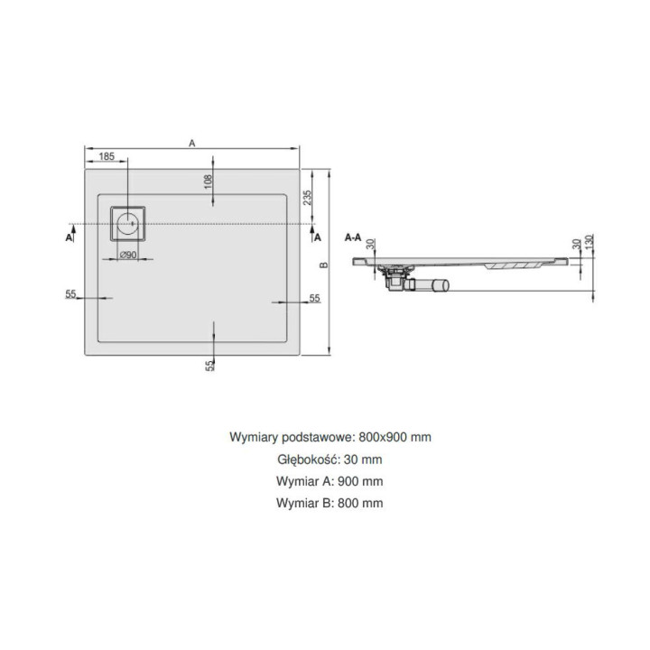 Brodzik Sanplast Space Line B/SPACE 90x100x3 cm