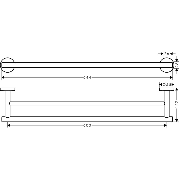 Wieszak na ręcznik kąpielowy Hansgrohe Logis Universal, podwójny, 60cm, chrom