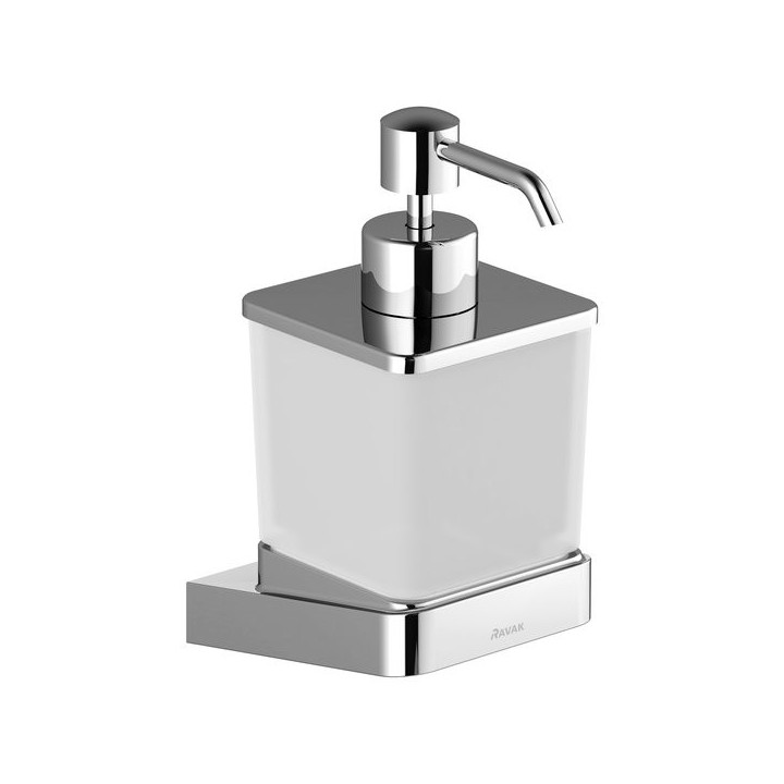 Dozownik na mydło w płynie Ravak 10°, matowe szkło, chrom