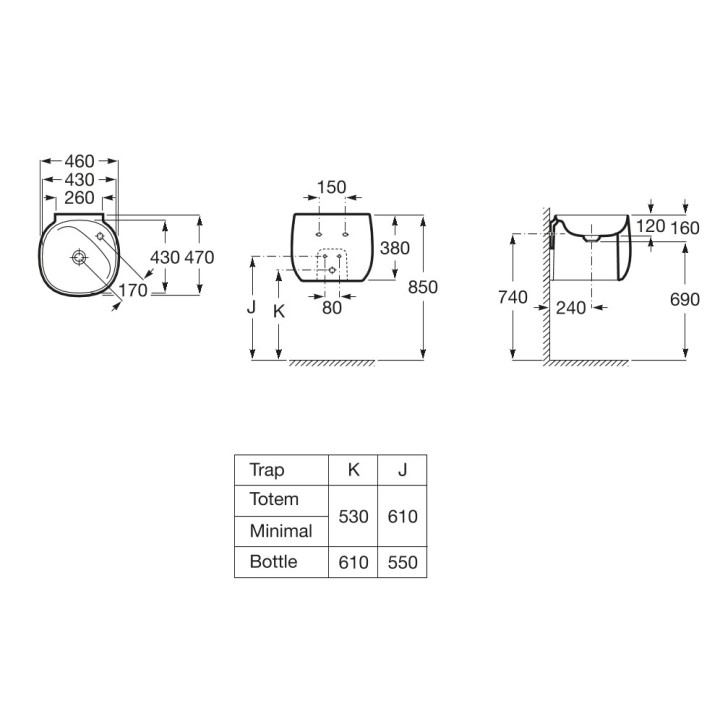 Umywalka ścienna Roca Beyond, 46x47cm, Finceramic, bez przelewu, biała