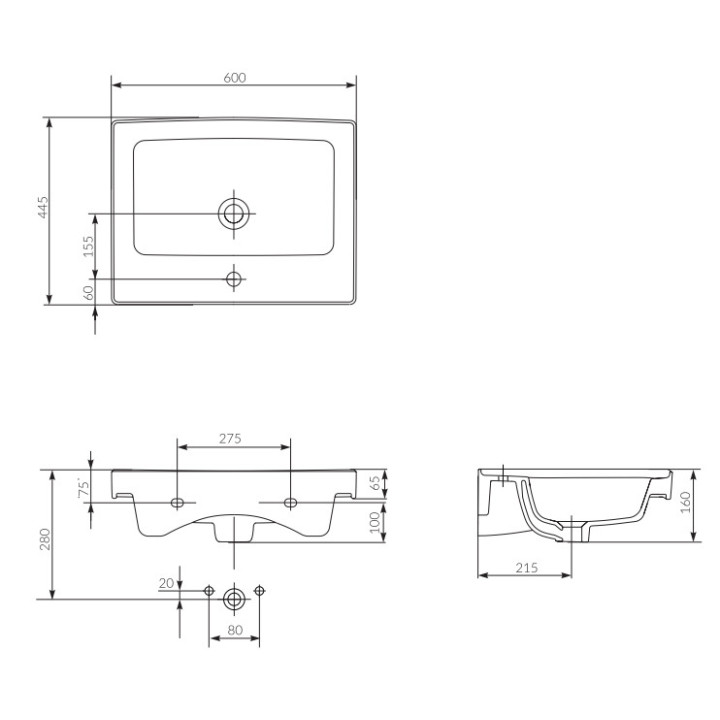 Umywalka meblowa Cersanit Crea, 100x46cm, prostokątna, z przelewem, biała