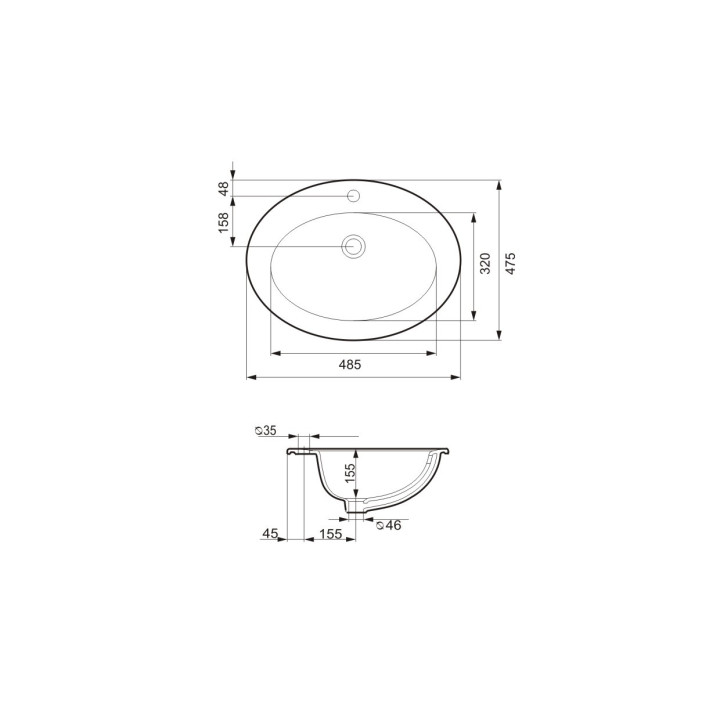 Umywalka wpuszczana w blat Cersanit Crea, 38x38cm, okrągła, z przelewem, biała