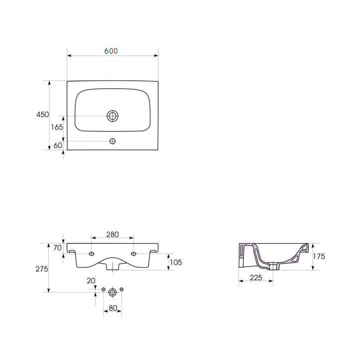 Umywalka meblowa Cersanit Moduo, 80cm, prostokątna, z przelewem, biała