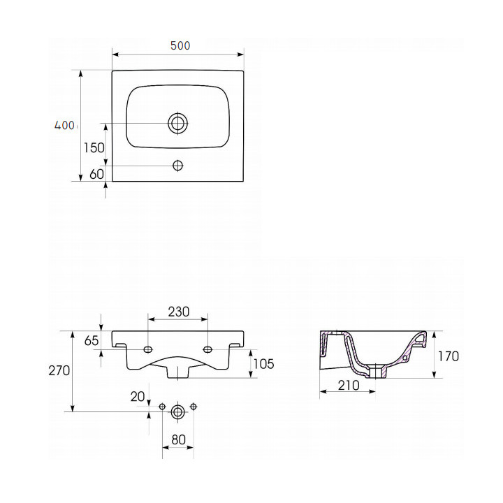 Umywalka meblowa Cersanit Moduo, 60cm, prostokątna, z przelewem, biała