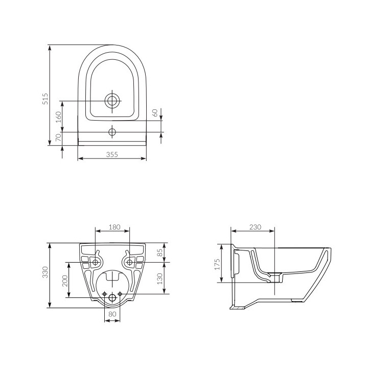 Bidet zawieszany Cersanit Crea, owalny, 51x35cm, biały