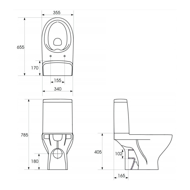 Kompakt WC Cersanit Parva CleanOn, bezkołnierzowa miska, 61x36cm, odpływ poziomy, doprowadzenie wody od boku, biały