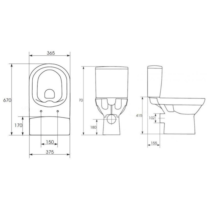 Kompakt WC Cersanit Carina, 62,5x35,5cm, deska duroplastowa wolnoopadająca, odpływ poziomy, doprowadzenie wody od dołu, biały