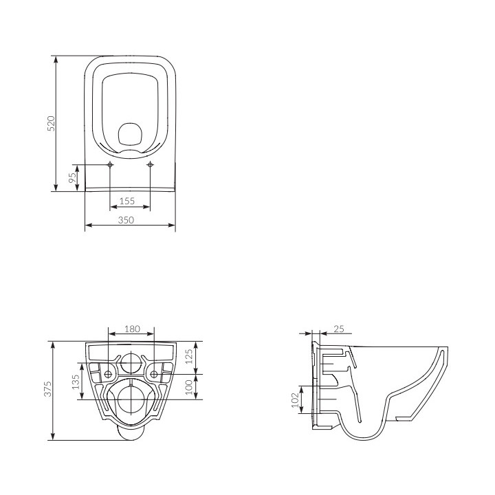 Miska zawieszana Cersanit Delfi, zaokrąglona, 52x36cm, biała