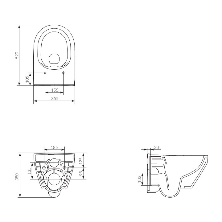 Miska zawieszana Cersanit Moduo CleanOn, bezkołnierzowa, owalna, 52x36cm, biała