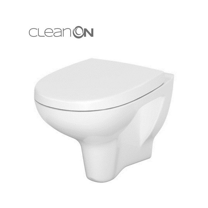 Miska zawieszana Cersanit Crea CleanOn, bezkołnierzowa, owalna, 52x35,5cm, duroplastowa deska wolnoopadająca, biała