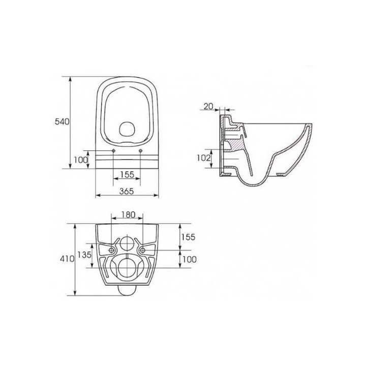 Miska zawieszana Cersanit Carina CleanOn, bezkołnierzowa, zaokrąglona, 52,5x35cm, duroplastowa deska wolnoopadająca, biała
