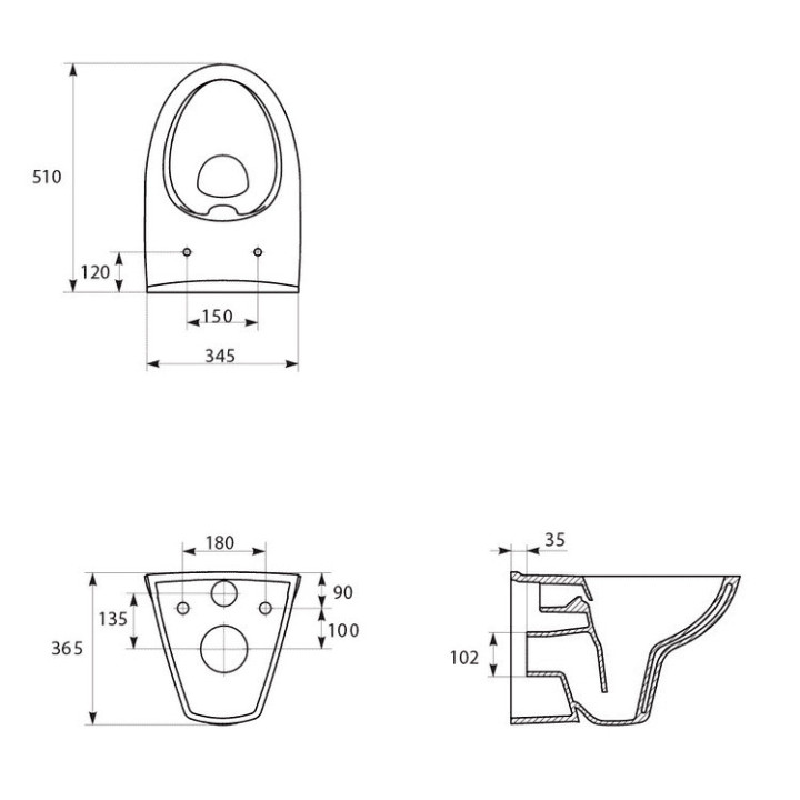 Miska zawieszana Cersanit Delfi, zaokrąglona, 52x35,5cm, duroplastowa deska, biała
