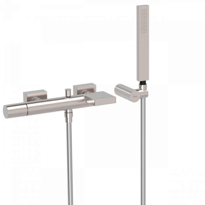 Bateria wannowa Tres Project, natynkowa, z kaskadą, zestaw natryskowy, chrom 