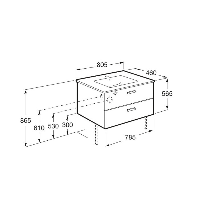Zestaw łazienkowy Roca Unik Victoria Basic, 70x46cm, 2 szuflady, brzoza