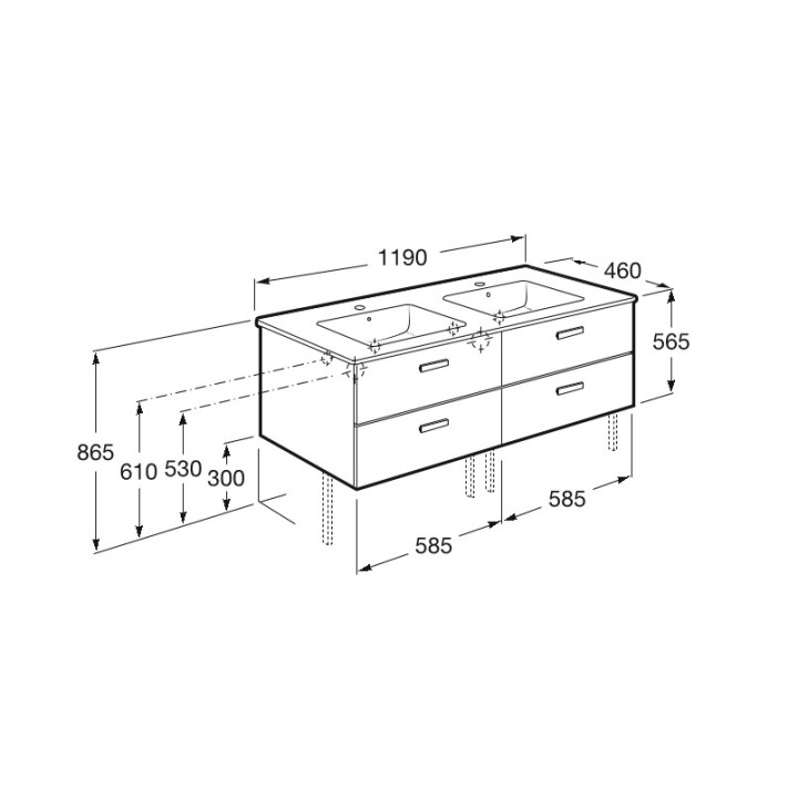 Zestaw łazienkowy Roca Unik Victoria Basic, 100x46cm, 2 szuflady, brzoza