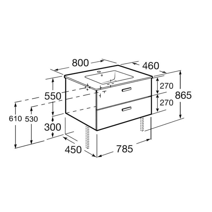 Zestaw łazienkowy 80 Roca Victoria Basic (umywalka 80x45cm + szafka pod umywalkę 78,5x56,5x45 cm z 2 szufladami) - biały- sanitb