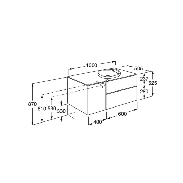 Zestaw łazienkowy Roca Unik Beyond, 100x50cm, umywalka Surfex po lewej, biały połysk