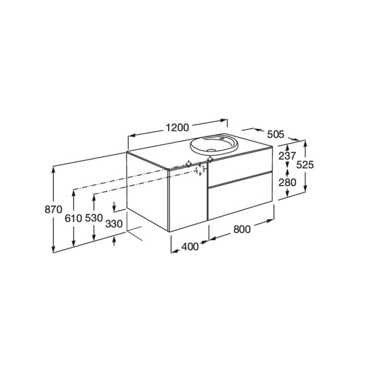 Zestaw łazienkowy Roca Unik Beyond, 120x50cm, umywalka Surfex po lewej, biały połysk