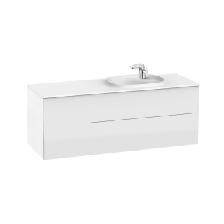 Zestaw łazienkowy Roca Unik Beyond, 140x50cm, umywalka Surfex po lewej, biały połysk