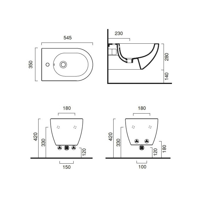 Bidet Catalano Sfera 35x55 cm, wiszący 1 - otworowy biały mat