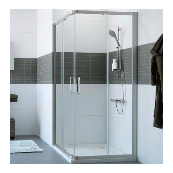 Kabina kwadratowa Huppe Alpha 2, 800x800mm, wejście narożnikowe, drzwi suwane, Anti-Plaque, srebrny profil