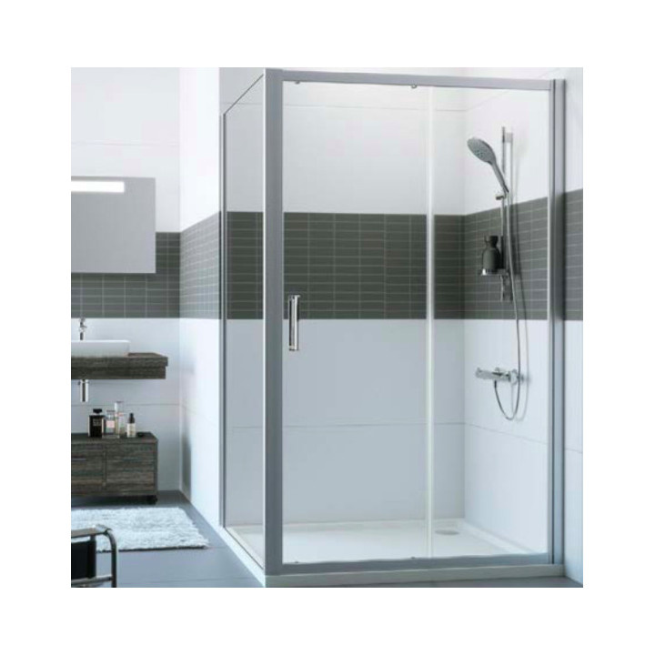 Drzwi suwane Huppe Alpha 2, 1000mm, 1-częściowe, ze stałym segmentem, Anti-Plaque, srebrny profil