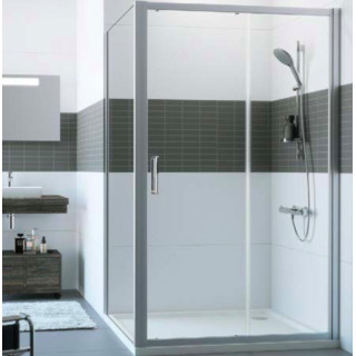 Drzwi suwane Huppe Alpha 2, 1000mm, 1-częściowe, ze stałym segmentem, Anti-Plaque, srebrny profil