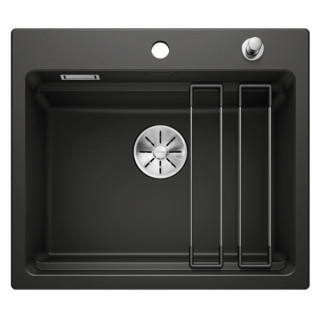 Zlewozmywak Blanco Etagon 6, 51x58cm, ceramika PuraPlus, korek automatyczny, InFino, szyny, czarny