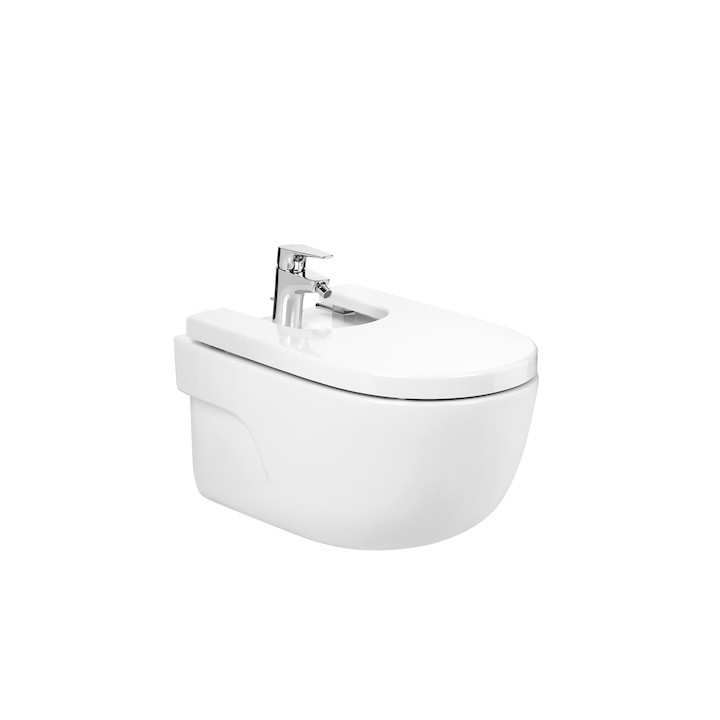 Bidet podwieszany Roca Meridian, 56x36cm, ukryte mocowania, biały